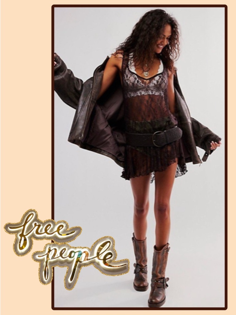 New Free People Necessary Layer Mini Slip Dress- Brown Combo Small stretchy